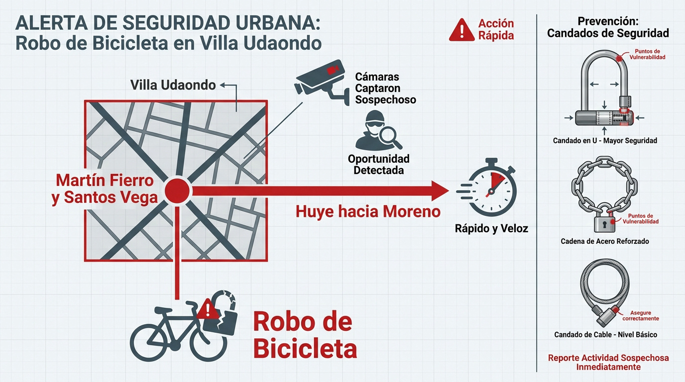 Cámaras de seguridad registran robo de bicicleta en Villa Udaondo