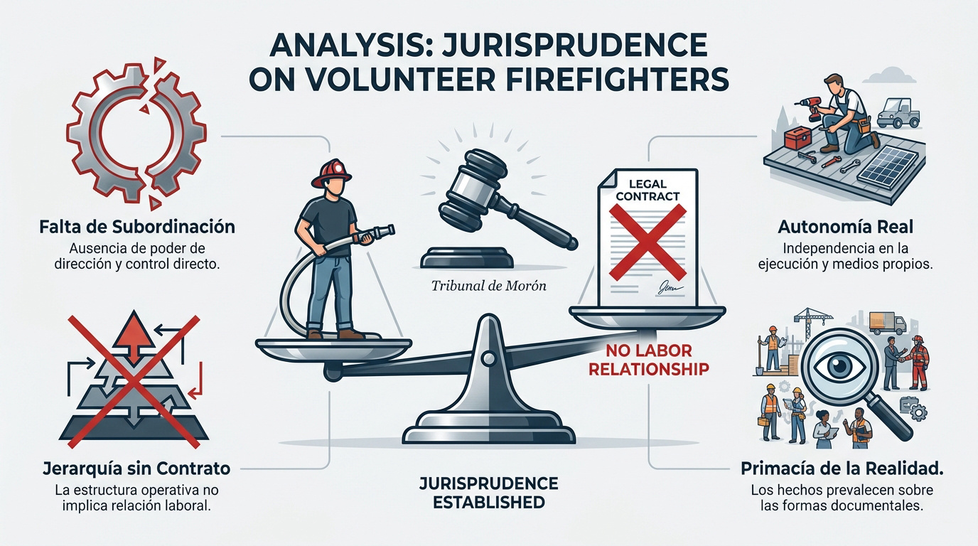 Análisis de jurisprudencia laboral sobre bomberos voluntarios y ausencia de subordinación