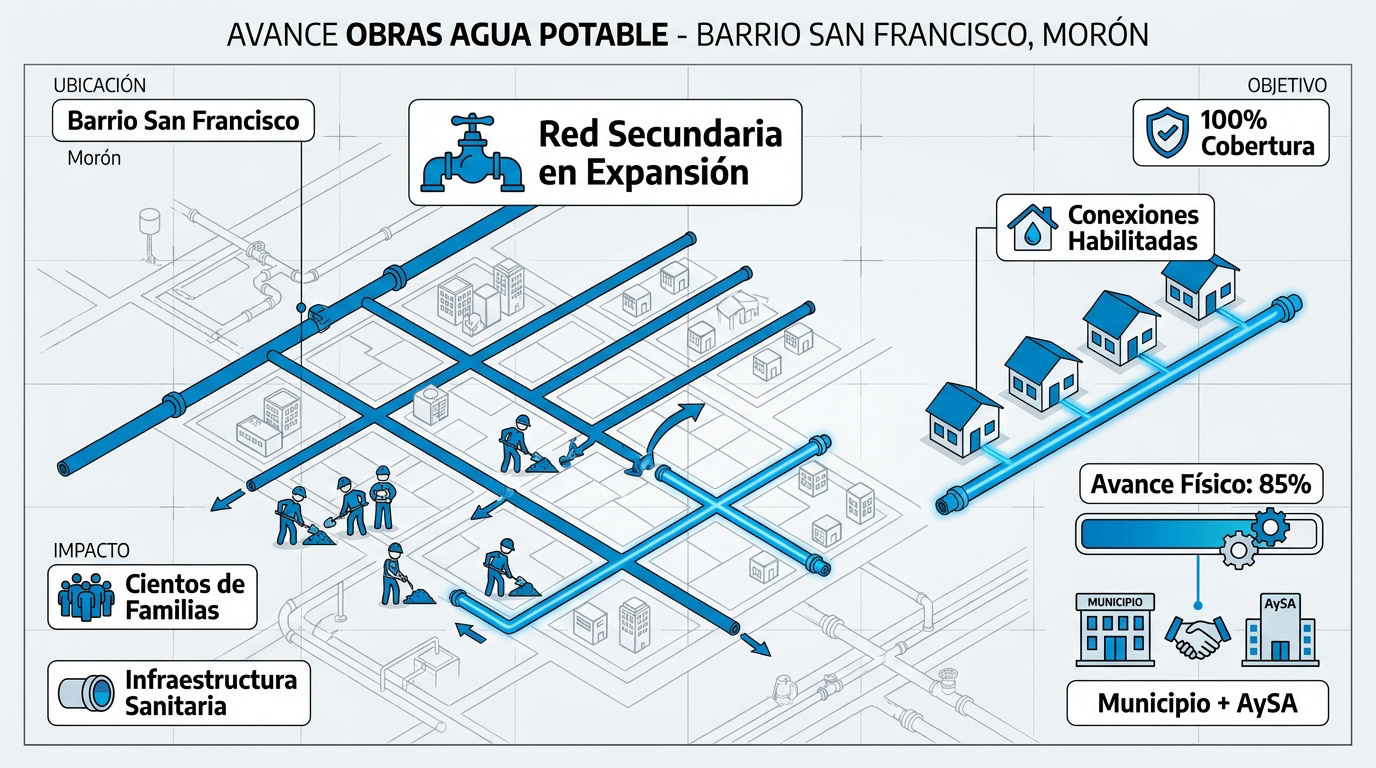 Obras de instalación de red de agua potable en el Barrio San Francisco de Morón