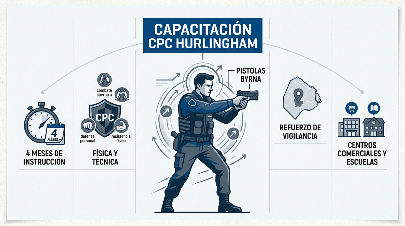 Agentes del CPC de Hurlingham en entrenamiento táctico con equipamiento Byrna