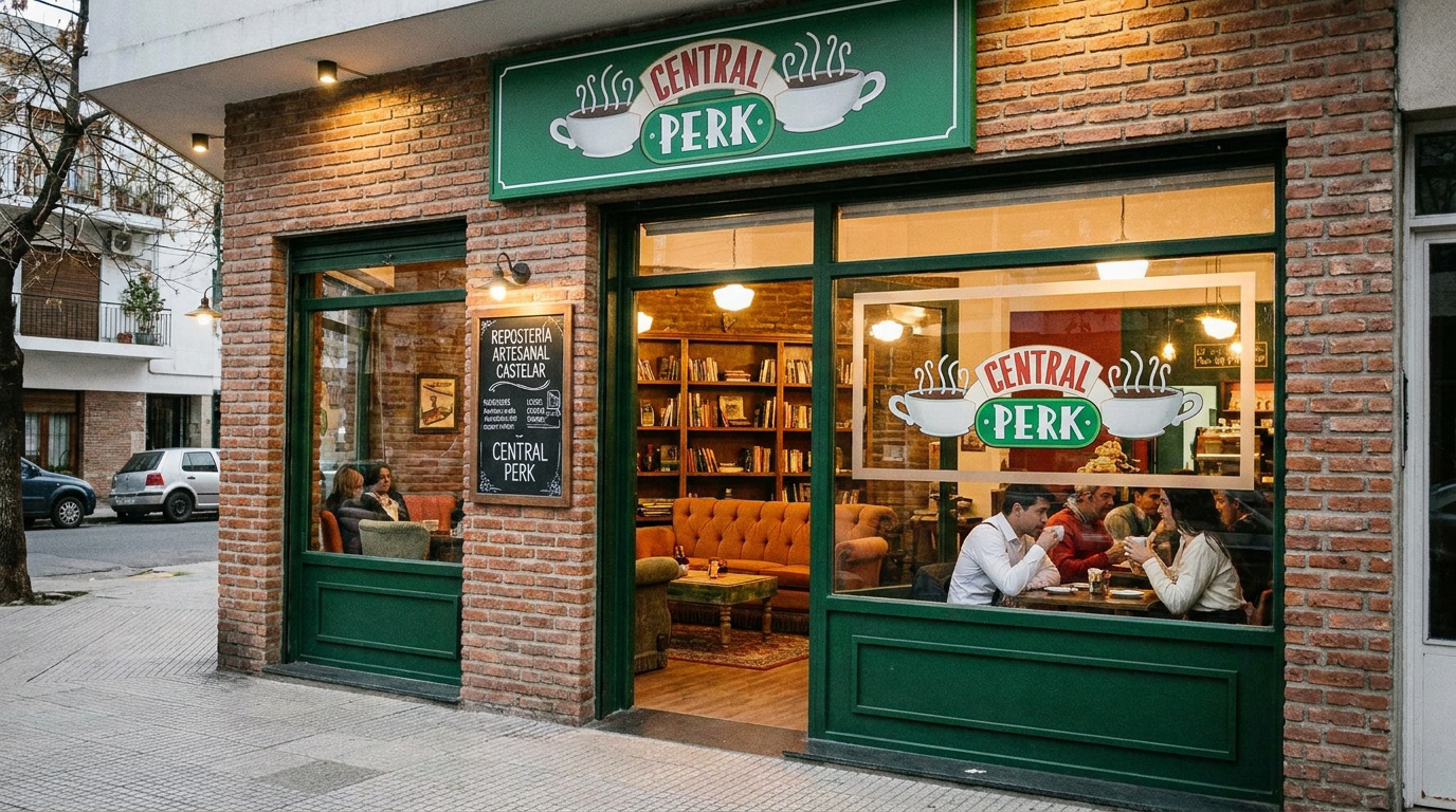 Decoración temática inspirada en Central Perk de la serie Friends en Nativa Caffe Castelar