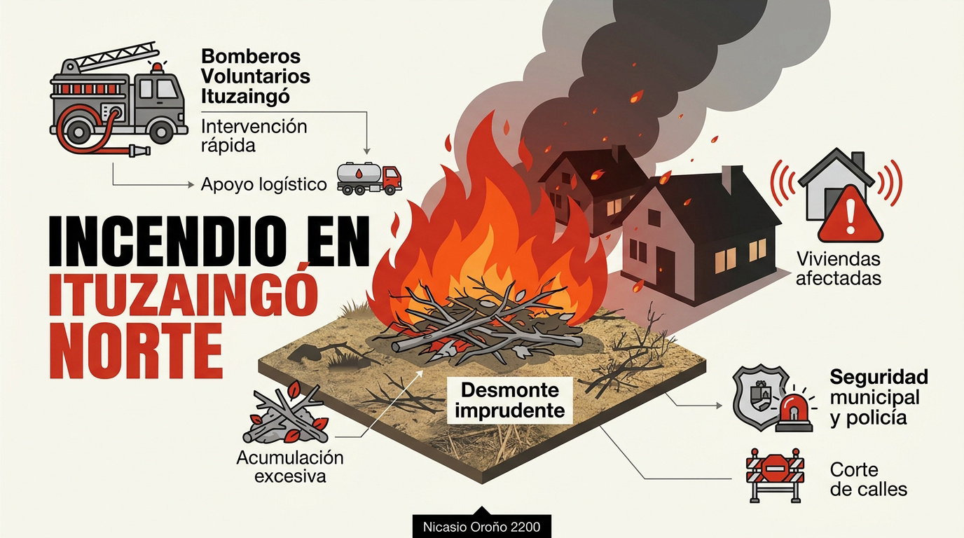 Intervención de bomberos en incendio por desmonte en Ituzaingó Norte