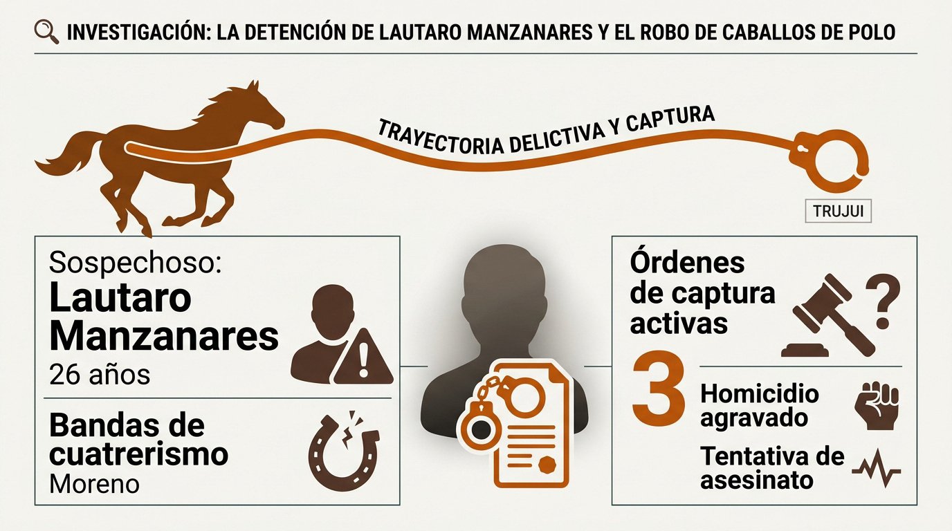 Investigación policial y detención de sospechoso por robo de caballos de polo