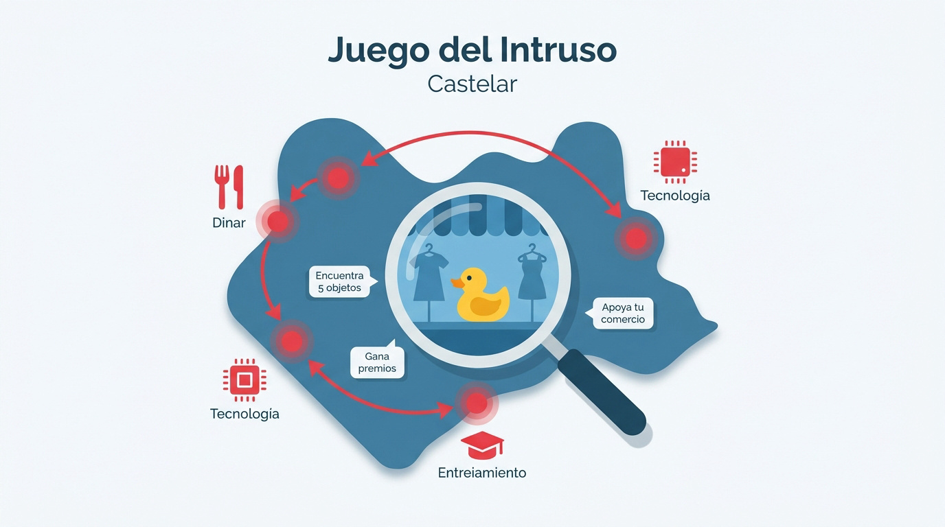 Participantes observando vidrieras en el Juego del Intruso de Castelar