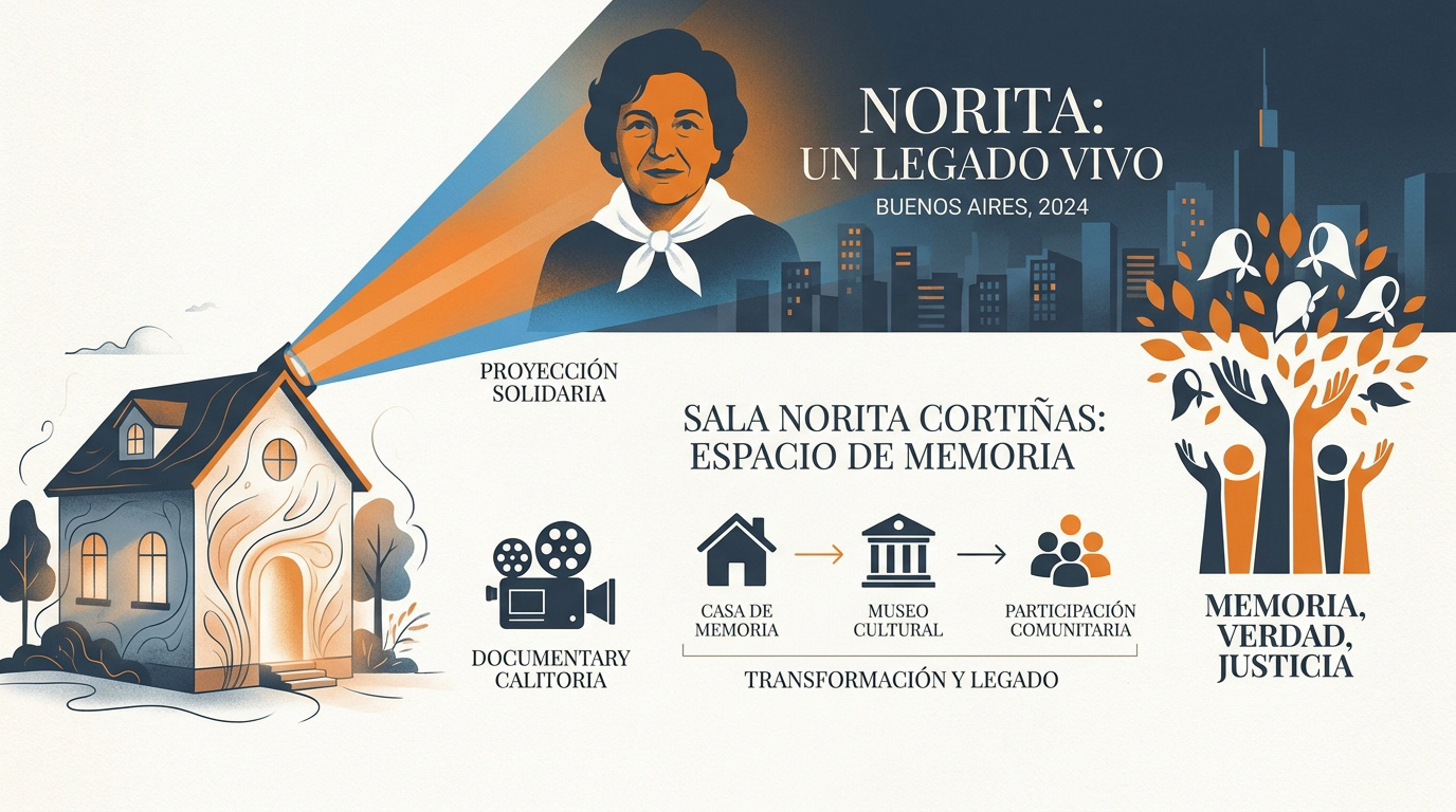 Retrato de Nora Cortiñas en un evento por los derechos humanos en Buenos Aires