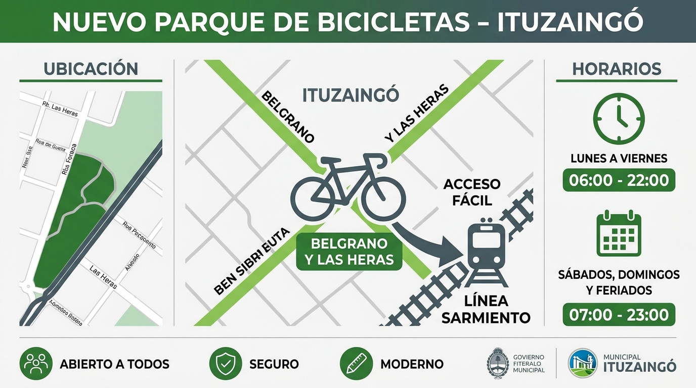 Ubicación del parque de bicicletas en Ituzaingó cerca de la estación ferroviaria