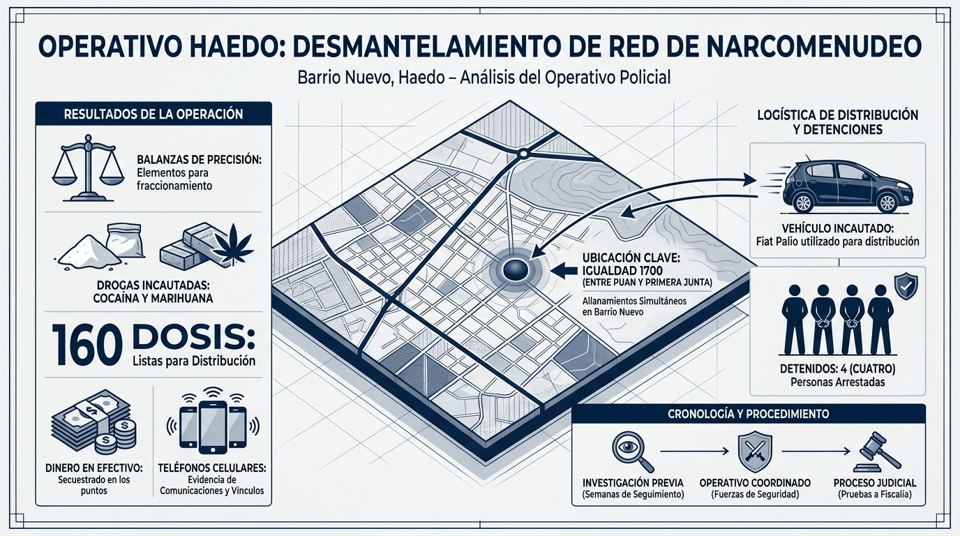 Operativo policial en Haedo incautación de drogas y detenciones