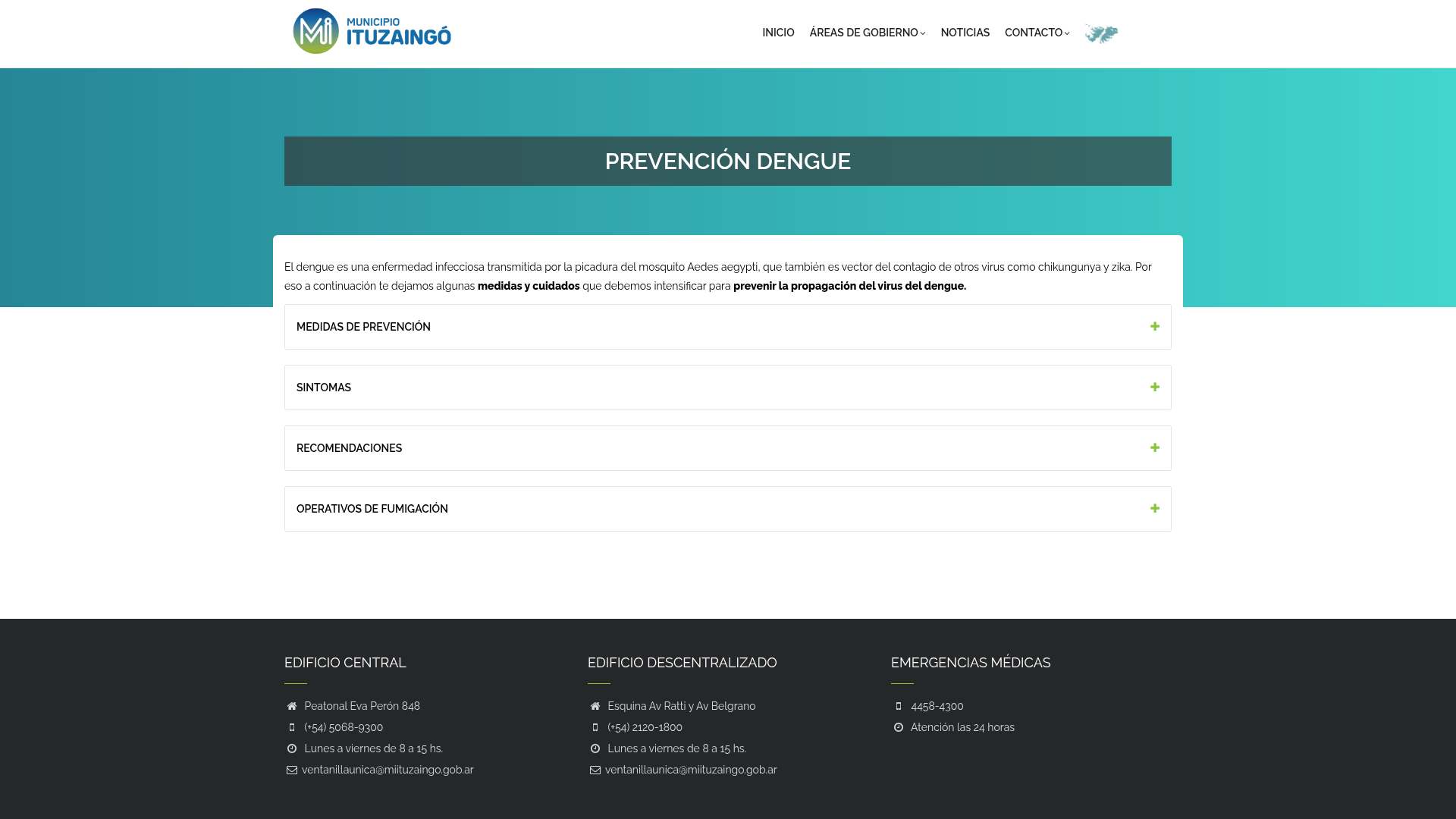 Captura de la página oficial de prevención de dengue del municipio de Ituzaingó