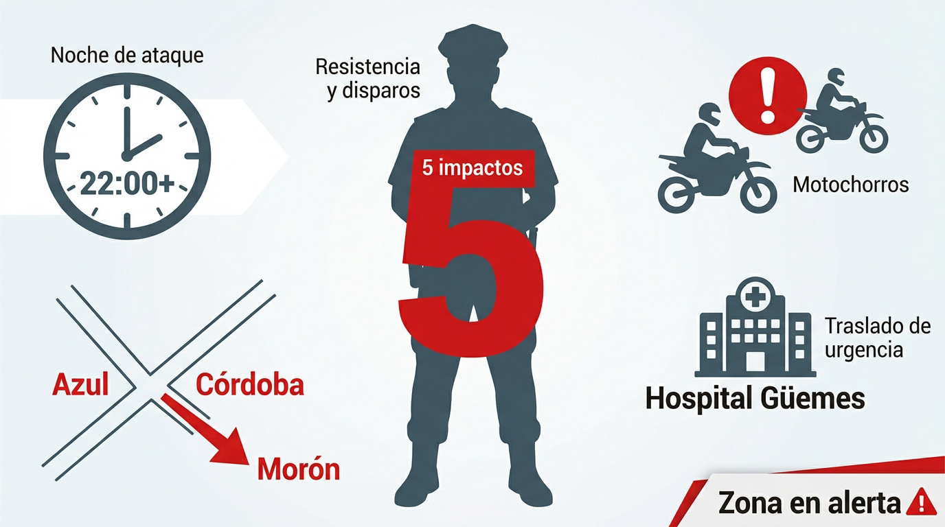 Operativo policial en Morón tras ataque a oficial por motochorros