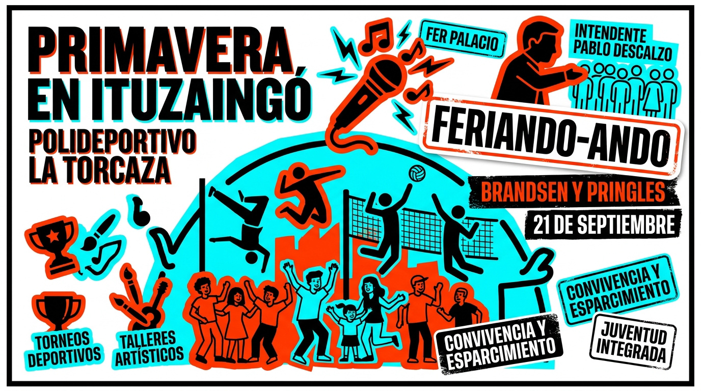 Jóvenes y familias celebrando el día de la primavera en el Polideportivo La Torcaza de Ituzaingó