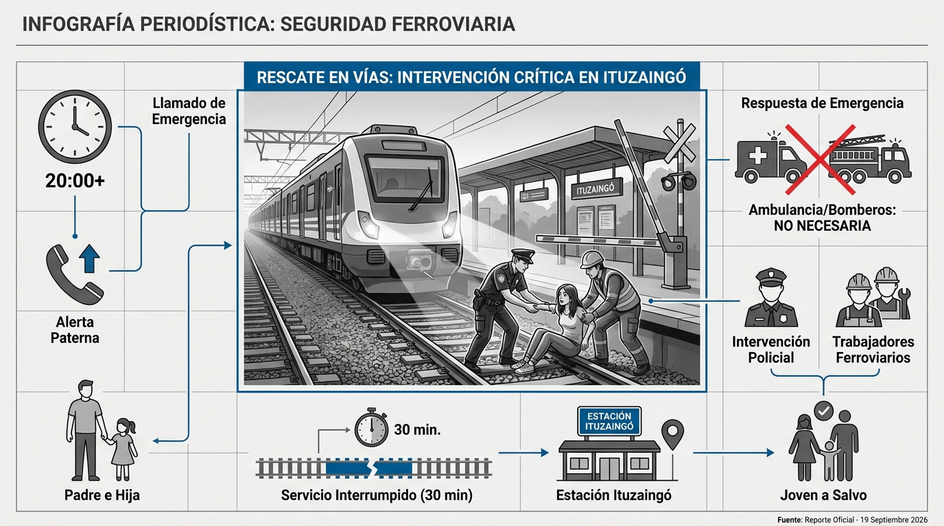 Intervención policial y rescate en las vías del Tren Sarmiento en Ituzaingó