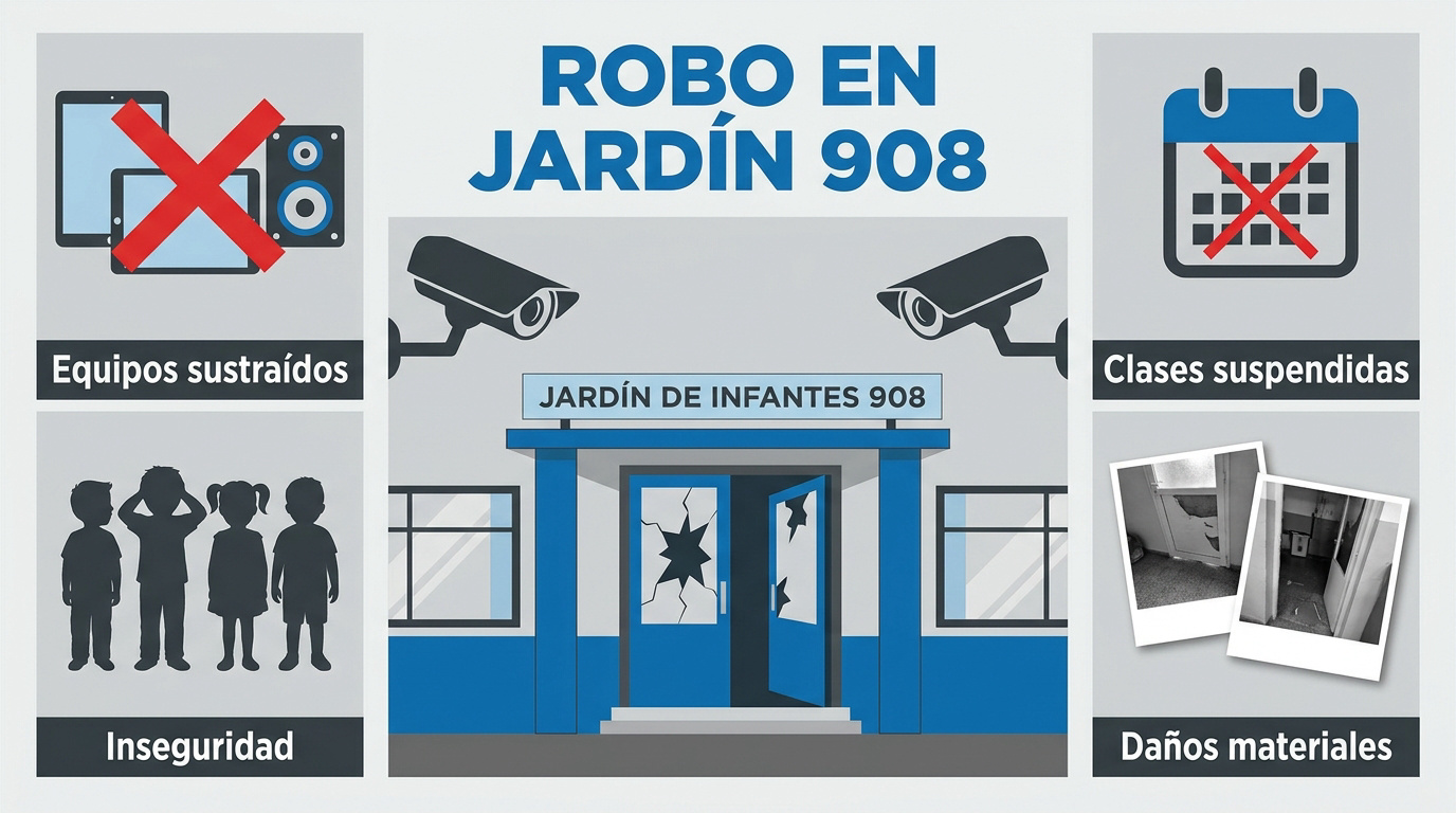 Fachada del Jardín de Infantes 908 Manuel Belgrano en Ituzaingó tras el robo