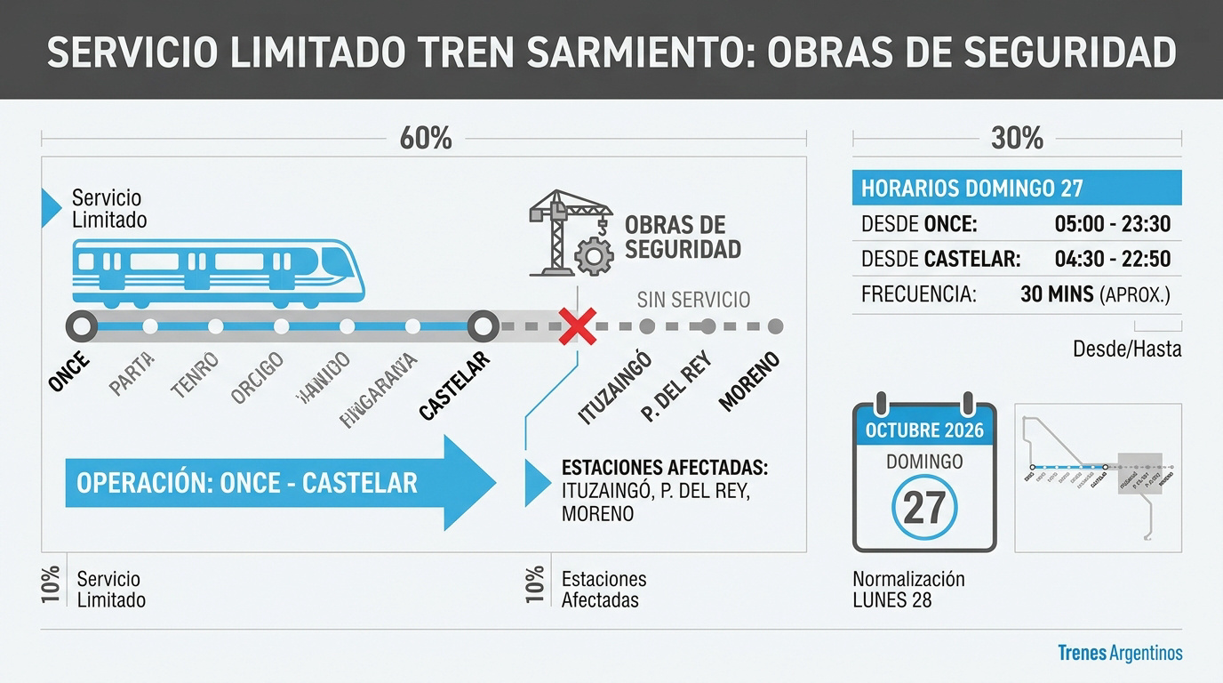 Servicio limitado Tren Sarmiento por obras el domingo 27